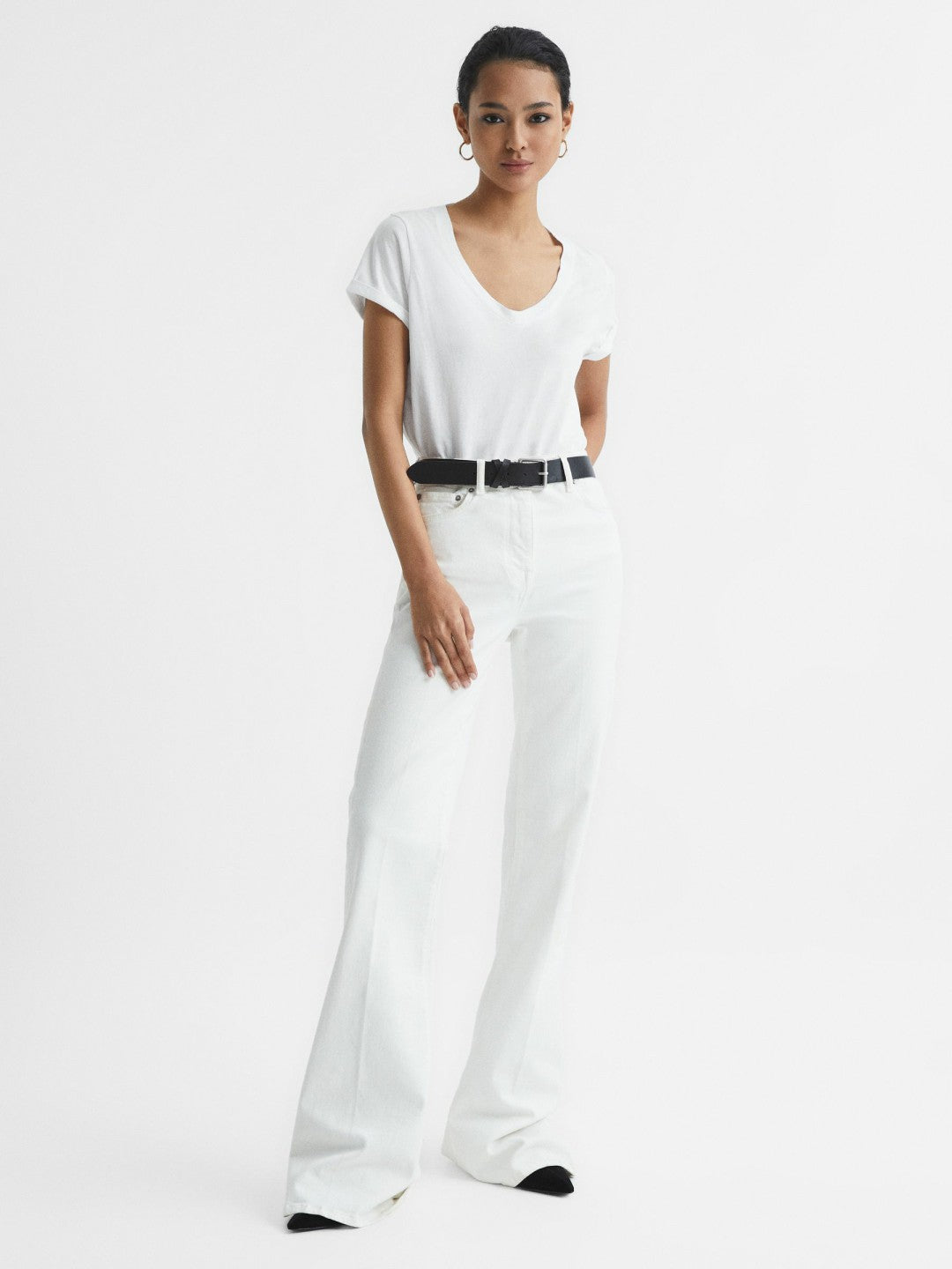 Reiss Popular Choice - Cotton-Jersey V-Neck T-Shirt in White