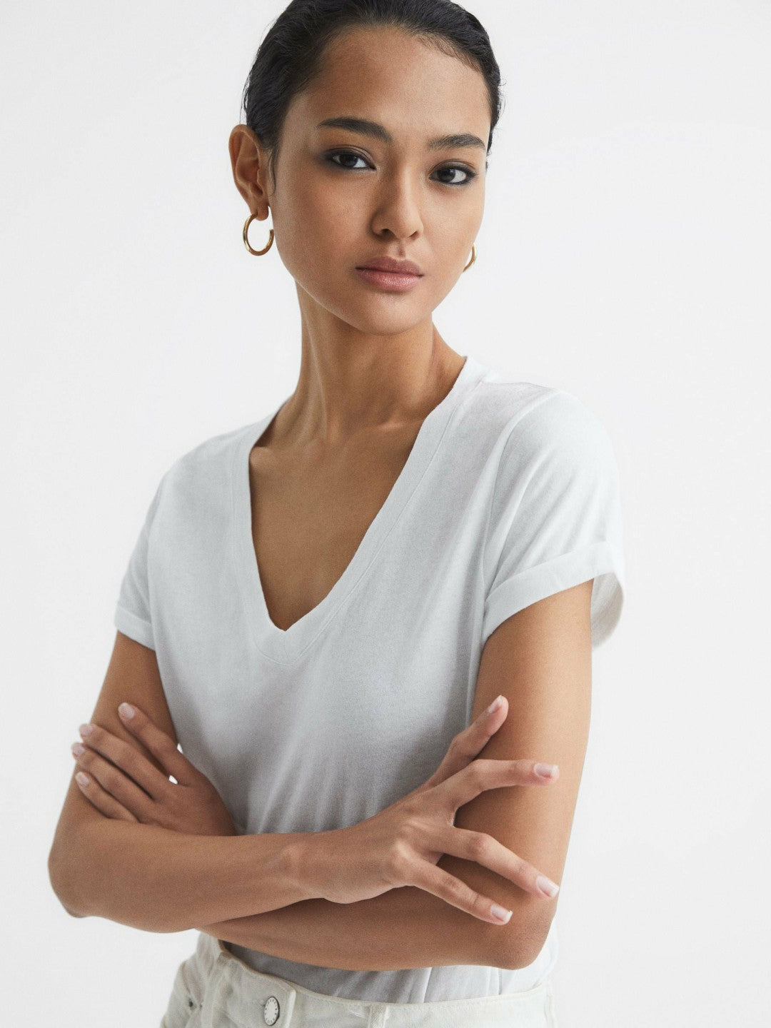 Reiss Popular Choice - Cotton-Jersey V-Neck T-Shirt in White