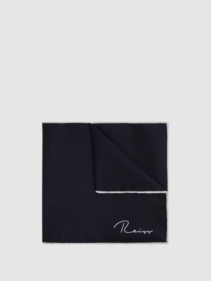 Reiss Best Seller - Plain Silk Pocket Square in Navy