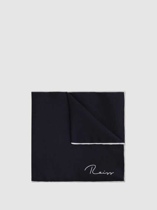 Reiss Best Seller - Plain Silk Pocket Square in Navy