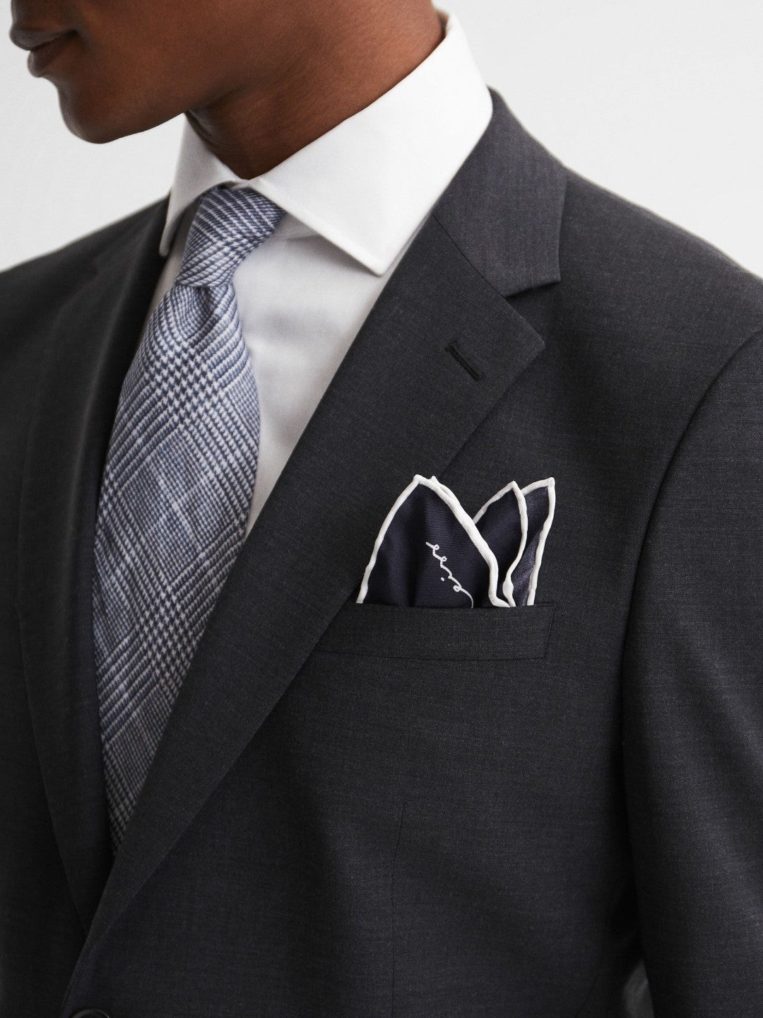 Reiss Best Seller - Plain Silk Pocket Square in Navy