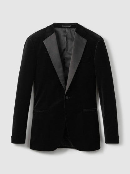 Reiss Best Seller - Velvet Single Breasted Slim Fit Jacket in Black