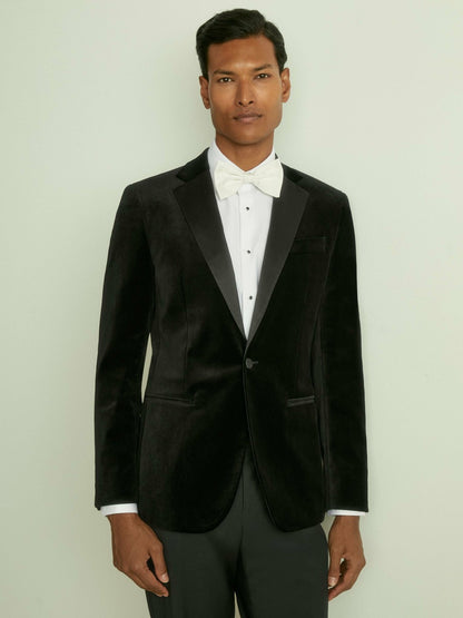 Reiss Best Seller - Velvet Single Breasted Slim Fit Jacket in Black