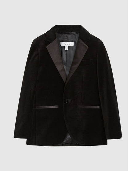 Reiss Value - 4-9 yrs Single Breasted Velvet Blazer in Black