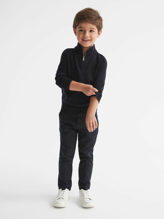 Reiss Featured - 4-9 yrs Merino Wool Zip-Neck Jumper in Navy