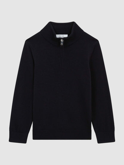 Reiss Featured - 4-9 yrs Merino Wool Zip-Neck Jumper in Navy