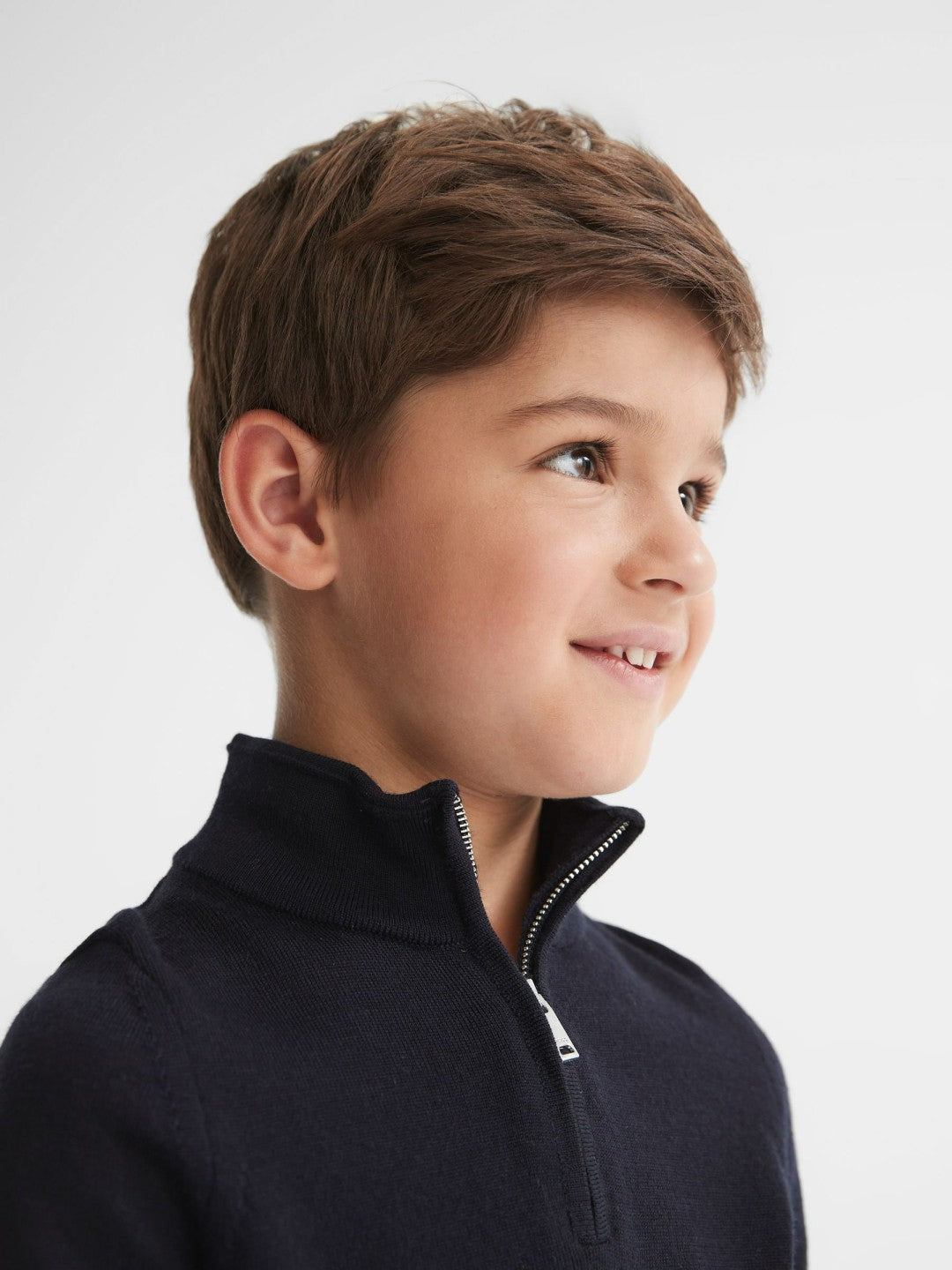 Reiss Featured - 4-9 yrs Merino Wool Zip-Neck Jumper in Navy