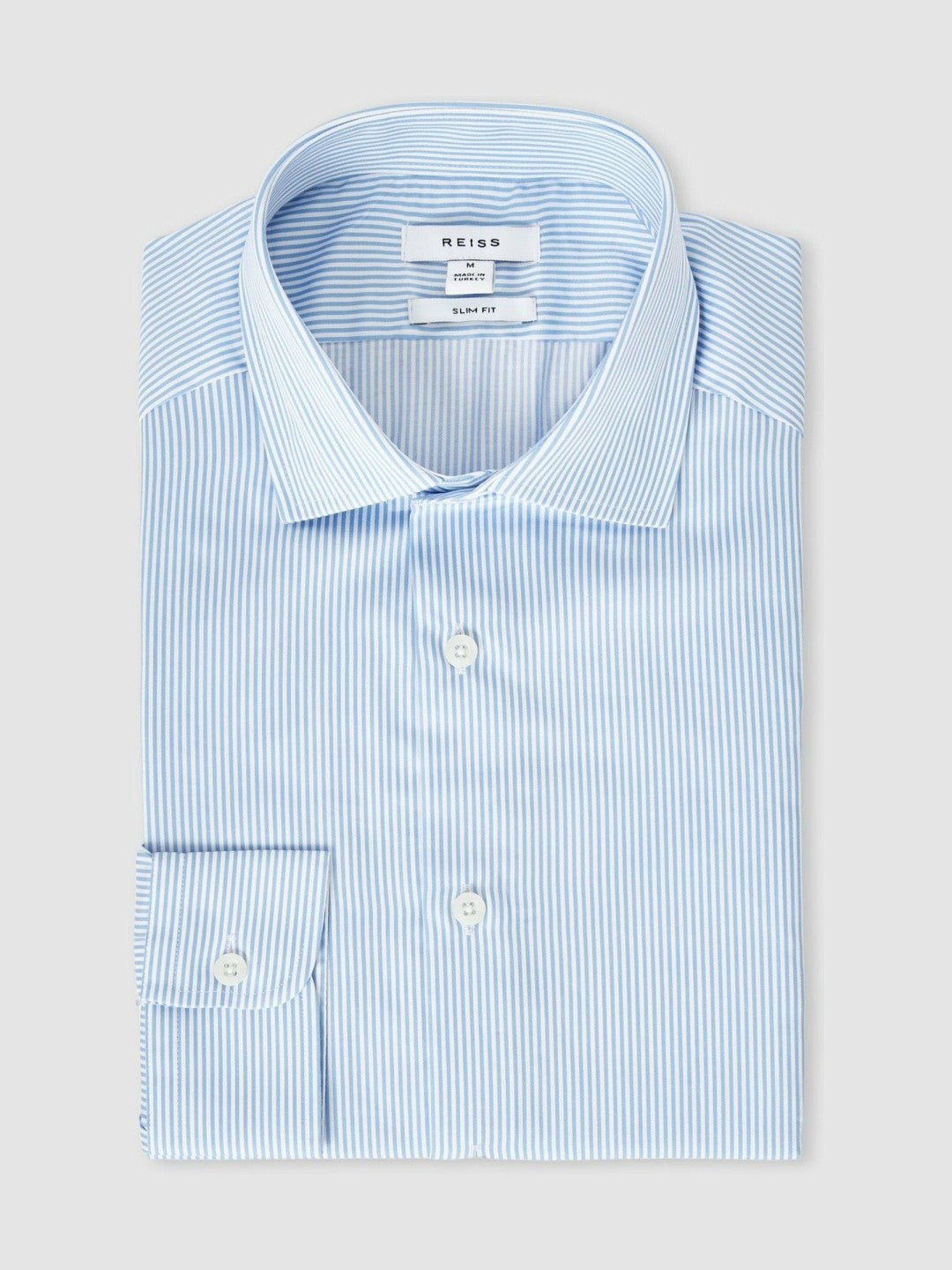 Reiss Featured - Slim Fit Cotton-Satin Cutaway-Collar Shirt in Blue Stripe