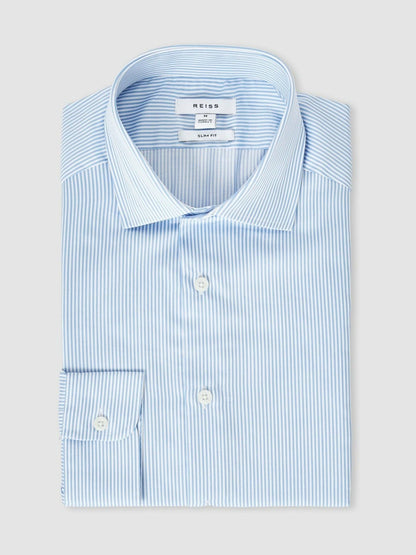 Reiss Featured - Slim Fit Cotton-Satin Cutaway-Collar Shirt in Blue Stripe