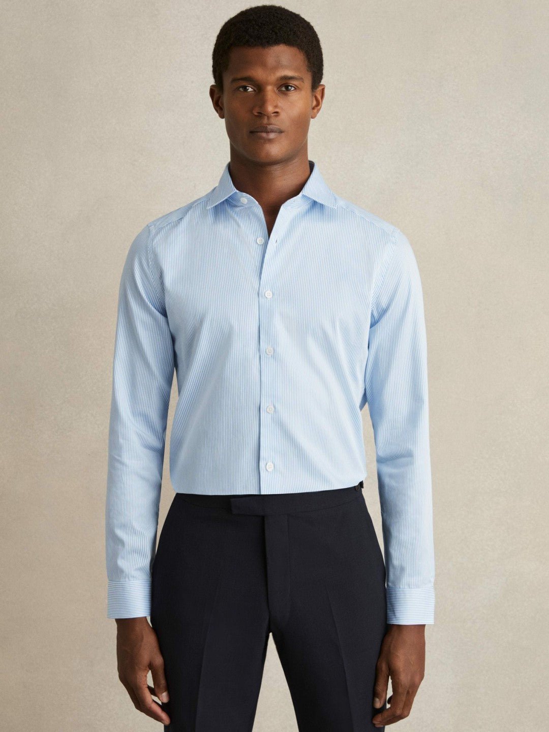 Reiss Featured - Slim Fit Cotton-Satin Cutaway-Collar Shirt in Blue Stripe