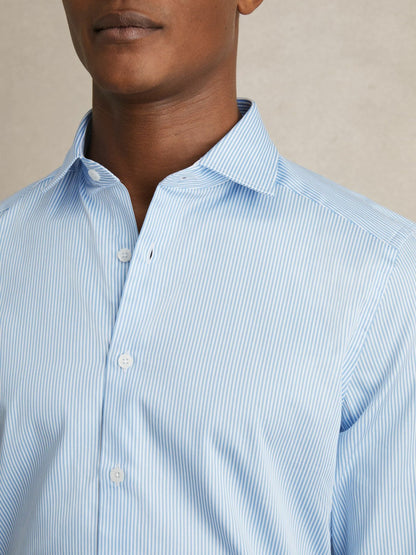 Reiss Featured - Slim Fit Cotton-Satin Cutaway-Collar Shirt in Blue Stripe