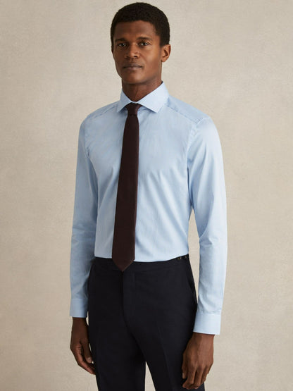 Reiss Featured - Slim Fit Cotton-Satin Cutaway-Collar Shirt in Blue Stripe