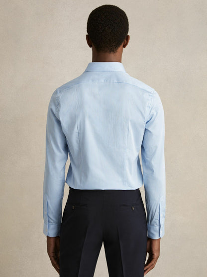 Reiss Featured - Slim Fit Cotton-Satin Cutaway-Collar Shirt in Blue Stripe