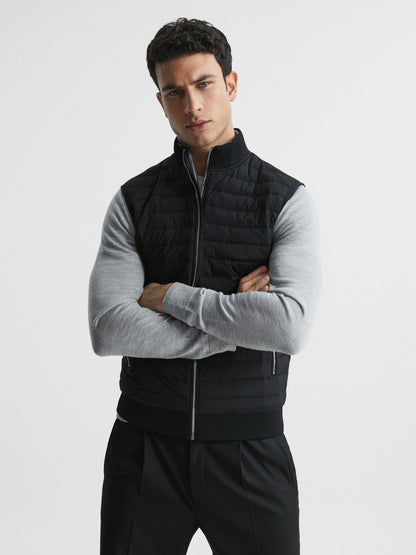 Reiss Popular Choice - Hybrid Quilted Gilet in Black