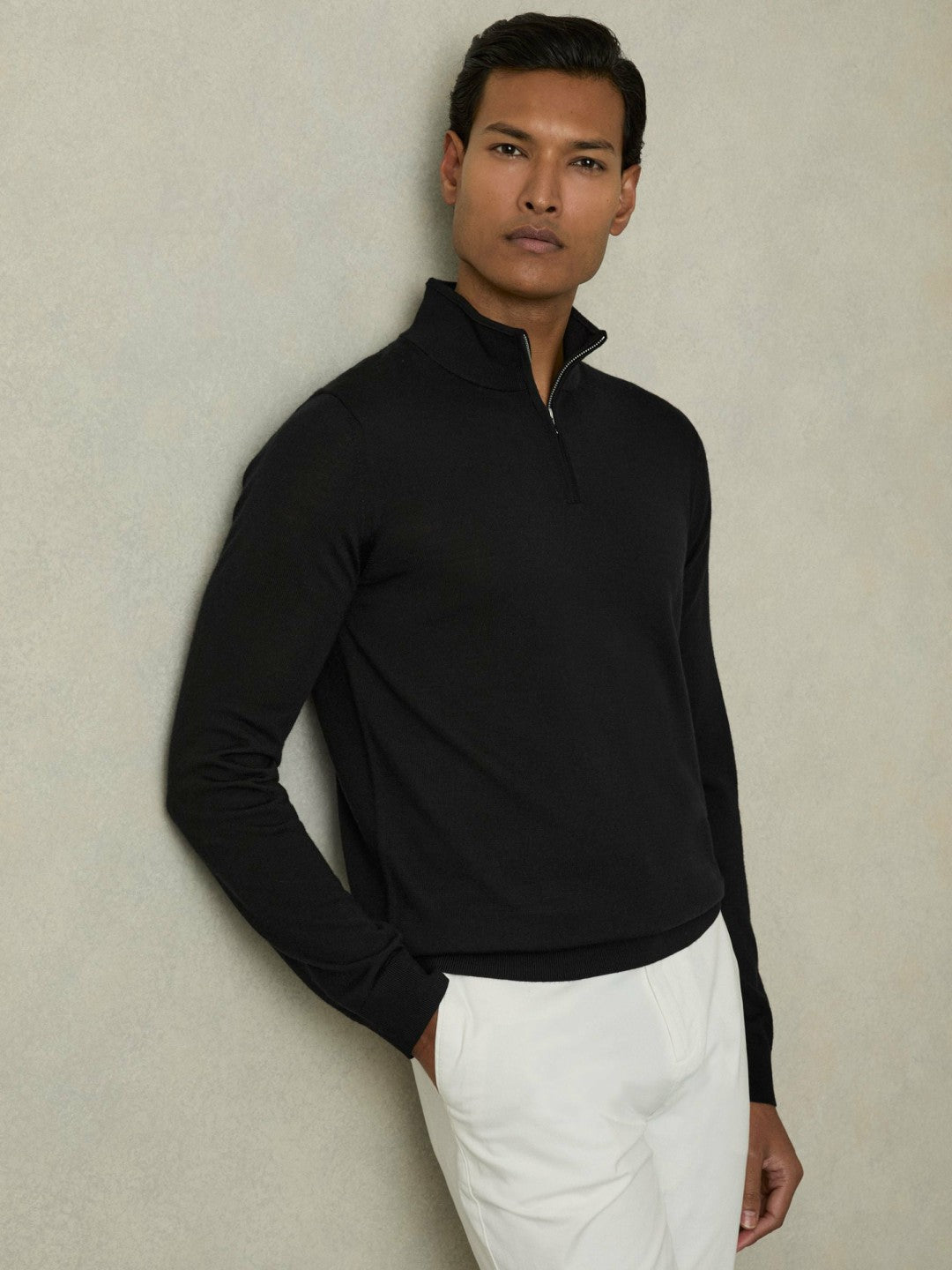 Reiss Popular Choice - Merino Wool Half-Zip Jumper in Black