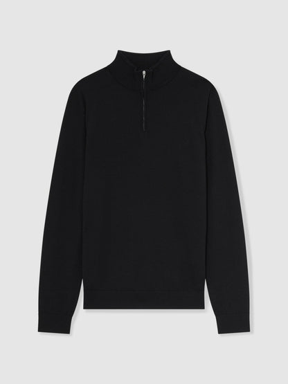 Reiss Popular Choice - Merino Wool Half-Zip Jumper in Black
