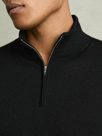 Reiss Popular Choice - Merino Wool Half-Zip Jumper in Black