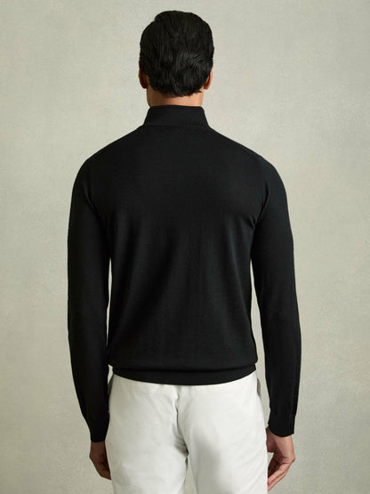 Reiss Popular Choice - Merino Wool Half-Zip Jumper in Black