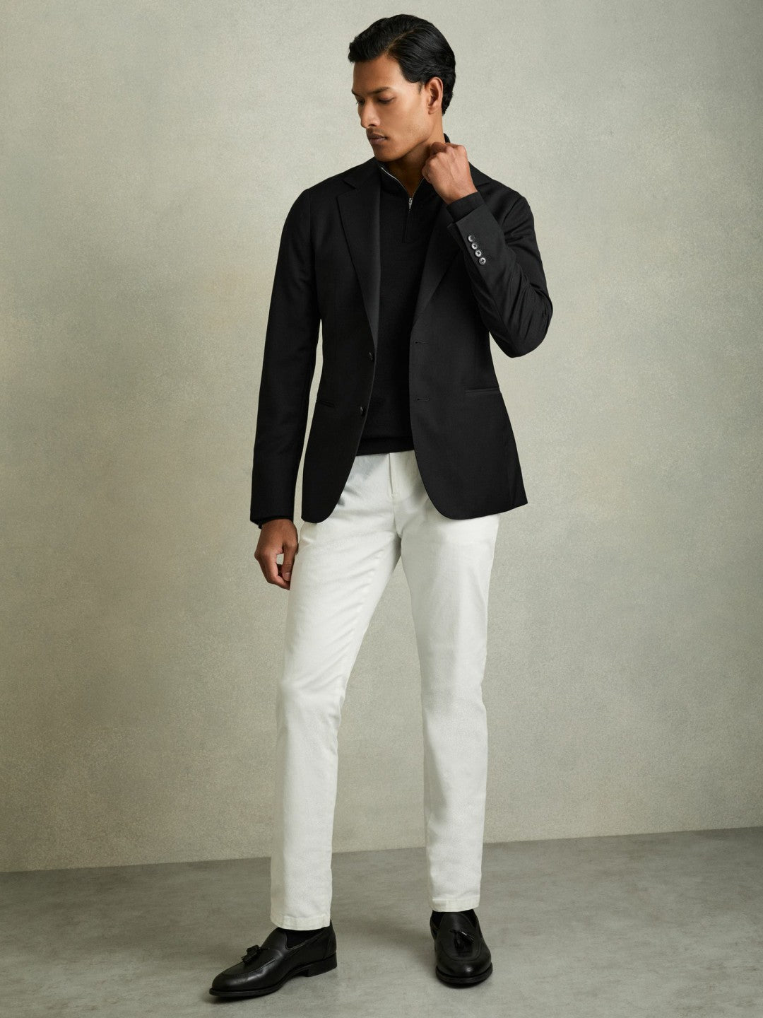 Reiss Popular Choice - Merino Wool Half-Zip Jumper in Black