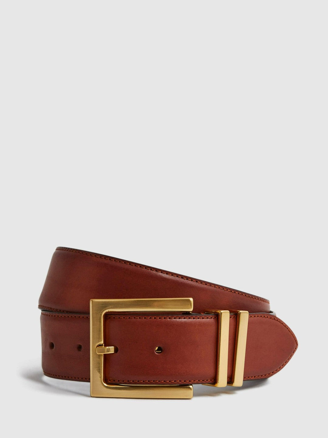 Reiss Deal - Leather Square Buckle Belt in Tan