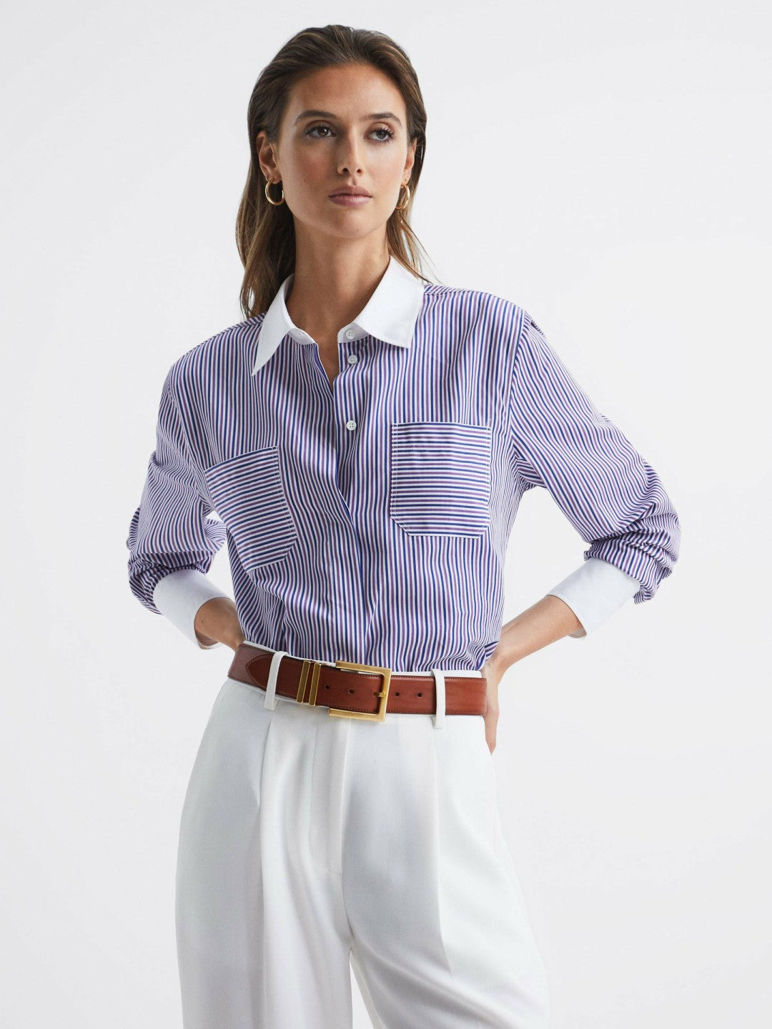 Reiss Deal - Leather Square Buckle Belt in Tan