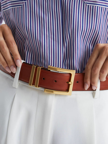 Reiss Deal - Leather Square Buckle Belt in Tan