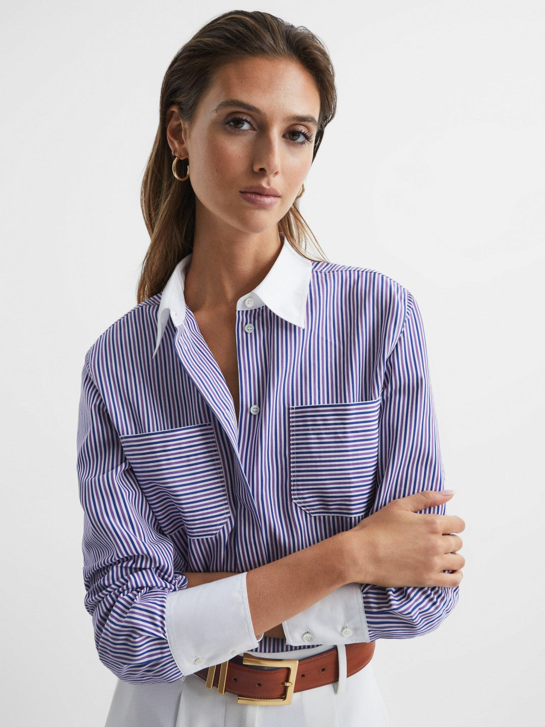 Reiss Deal - Leather Square Buckle Belt in Tan