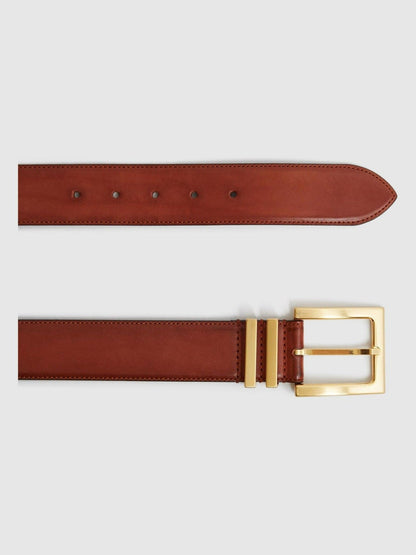 Reiss Deal - Leather Square Buckle Belt in Tan