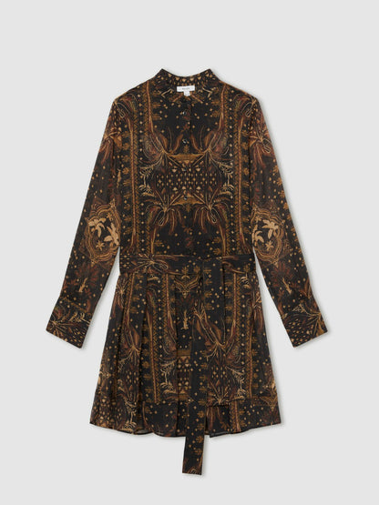 Reiss Affordable - Botanical-Print Chiffon Mini Dress in Navy