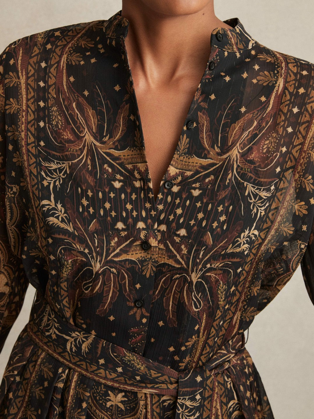 Reiss Affordable - Botanical-Print Chiffon Mini Dress in Navy