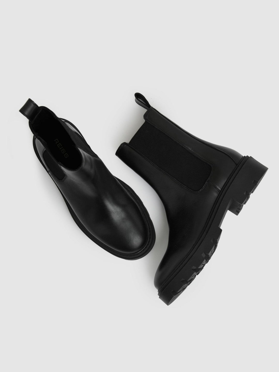 Reiss Affordable - Leather Cleated Sole Chelsea Boots in Black