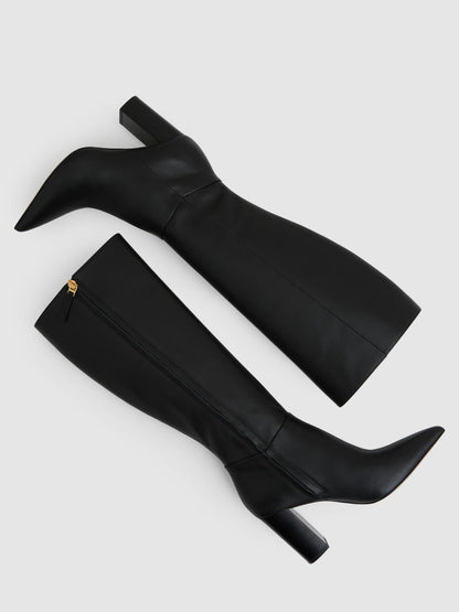 Reiss Savings - Block Heel Knee High Boots in Black