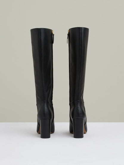 Reiss Savings - Block Heel Knee High Boots in Black