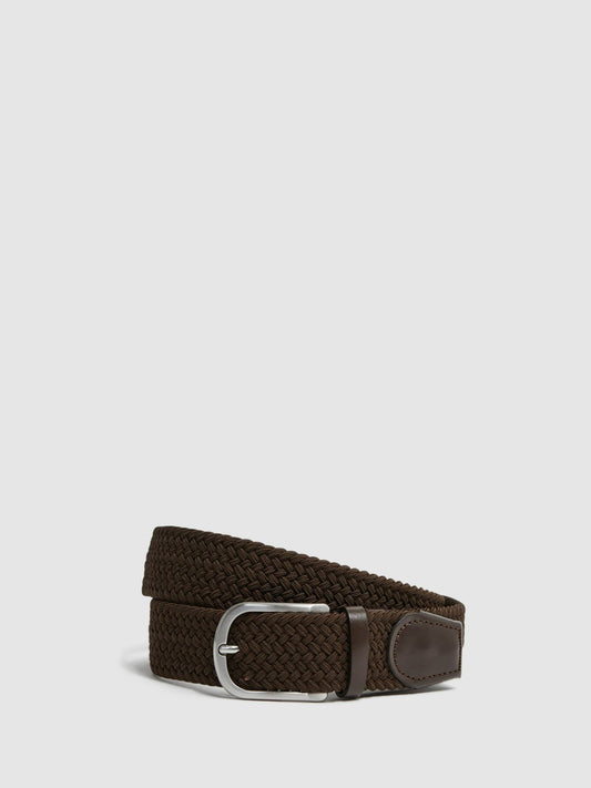 Reiss Featured - Woven Belt in Dark Brown