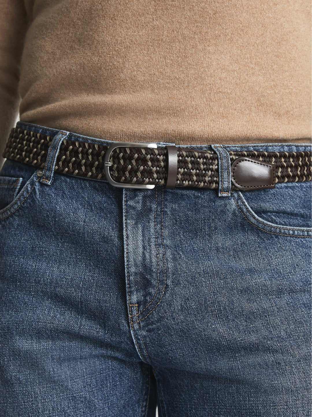 Reiss Featured - Woven Belt in Dark Brown