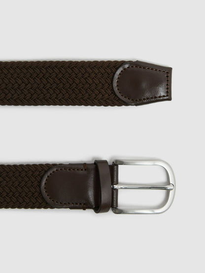 Reiss Featured - Woven Belt in Dark Brown