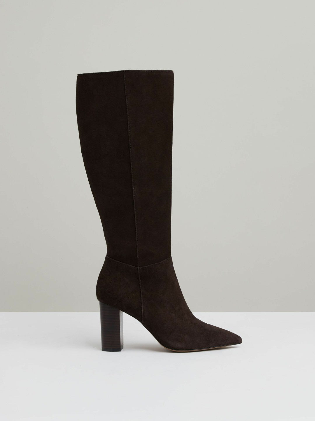 Reiss Popular Choice - Block Heel Knee High Boots in Chocolate