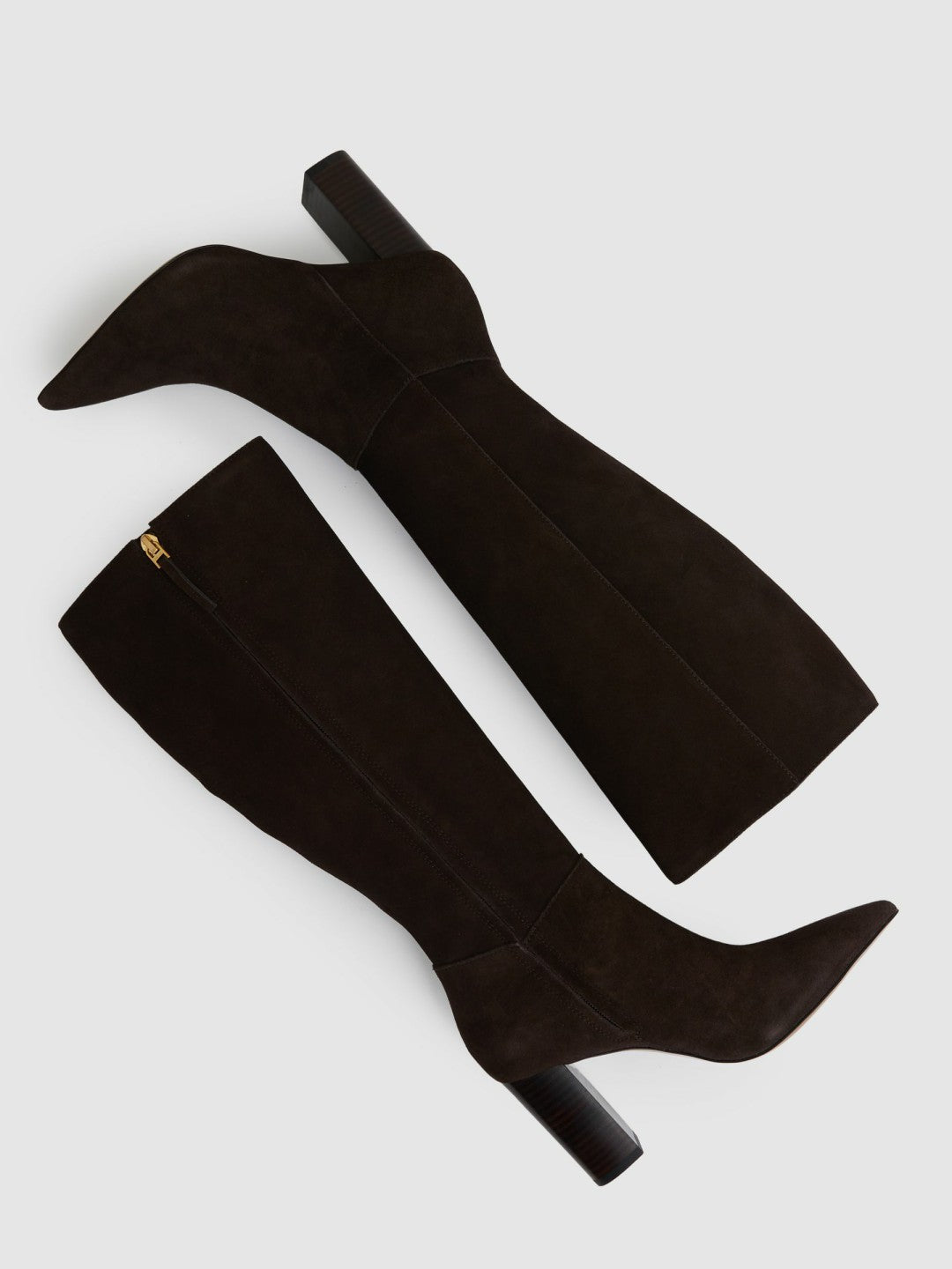 Reiss Popular Choice - Block Heel Knee High Boots in Chocolate