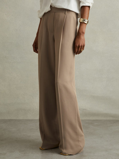 Reiss Popular Choice - Half-Elasticated Wide Leg Trousers in Mink Neutral