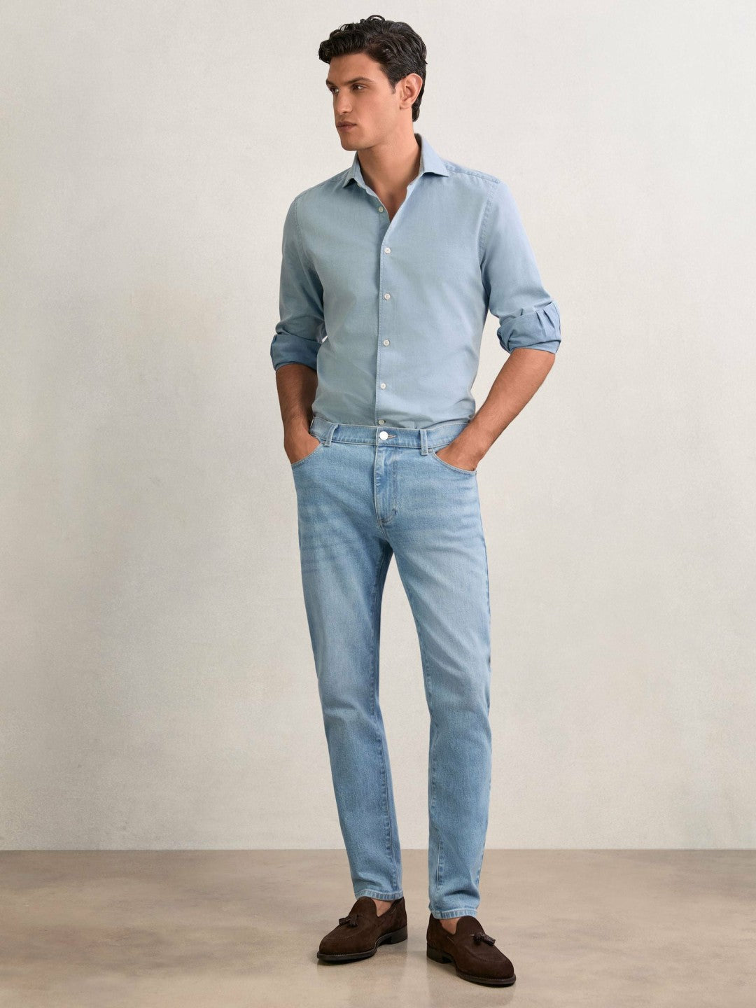 Reiss Featured - Cotton-Stretch Slim-Fit Jeans in Light Blue Wash