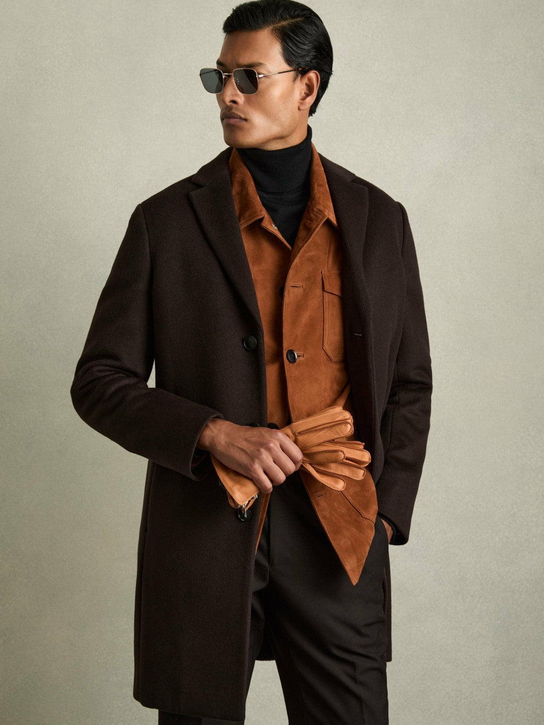 Reiss Value - Leather Zip-Side Gloves in Tan