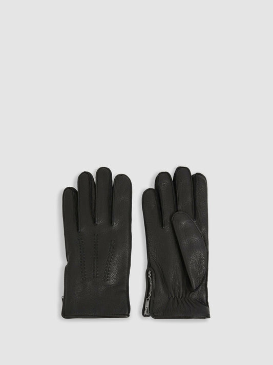 Reiss Affordable - Leather Zip-Side Gloves in Black