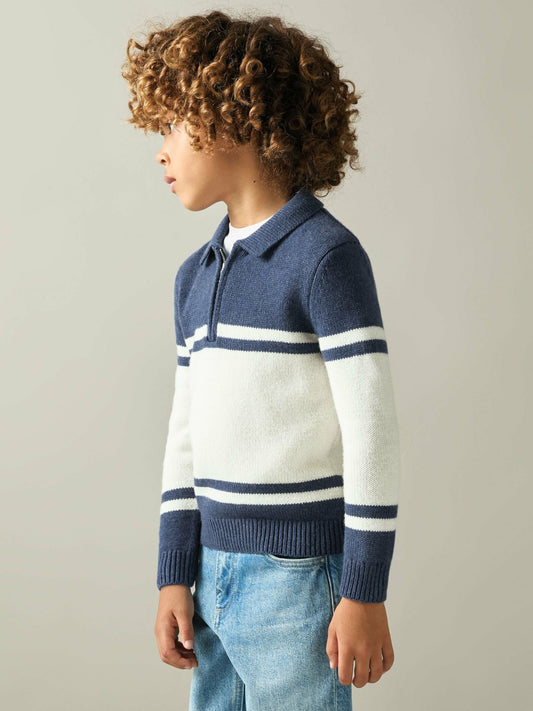 Reiss 9-13 yrs Half-Zip Colour-Block Polo Shirt in Blue/White