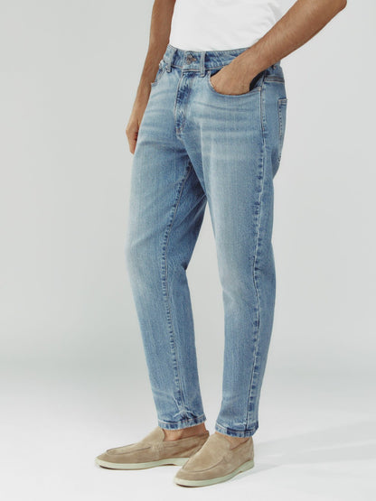 Reiss Popular Choice - Relaxed-Fit Cropped Jeans in Light Blue Wash