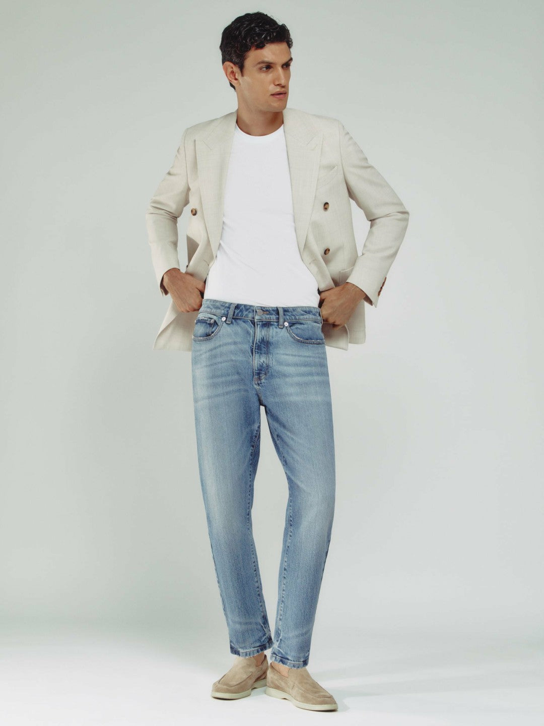 Reiss Popular Choice - Relaxed-Fit Cropped Jeans in Light Blue Wash
