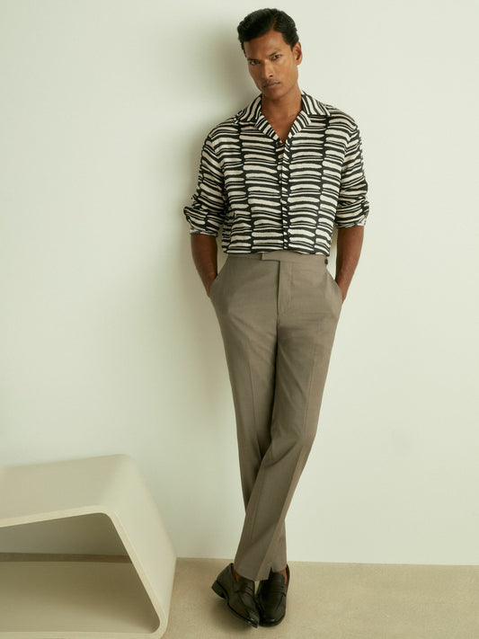Reiss Abstract-Print Twill Cuban-Collar Shirt in Black/White