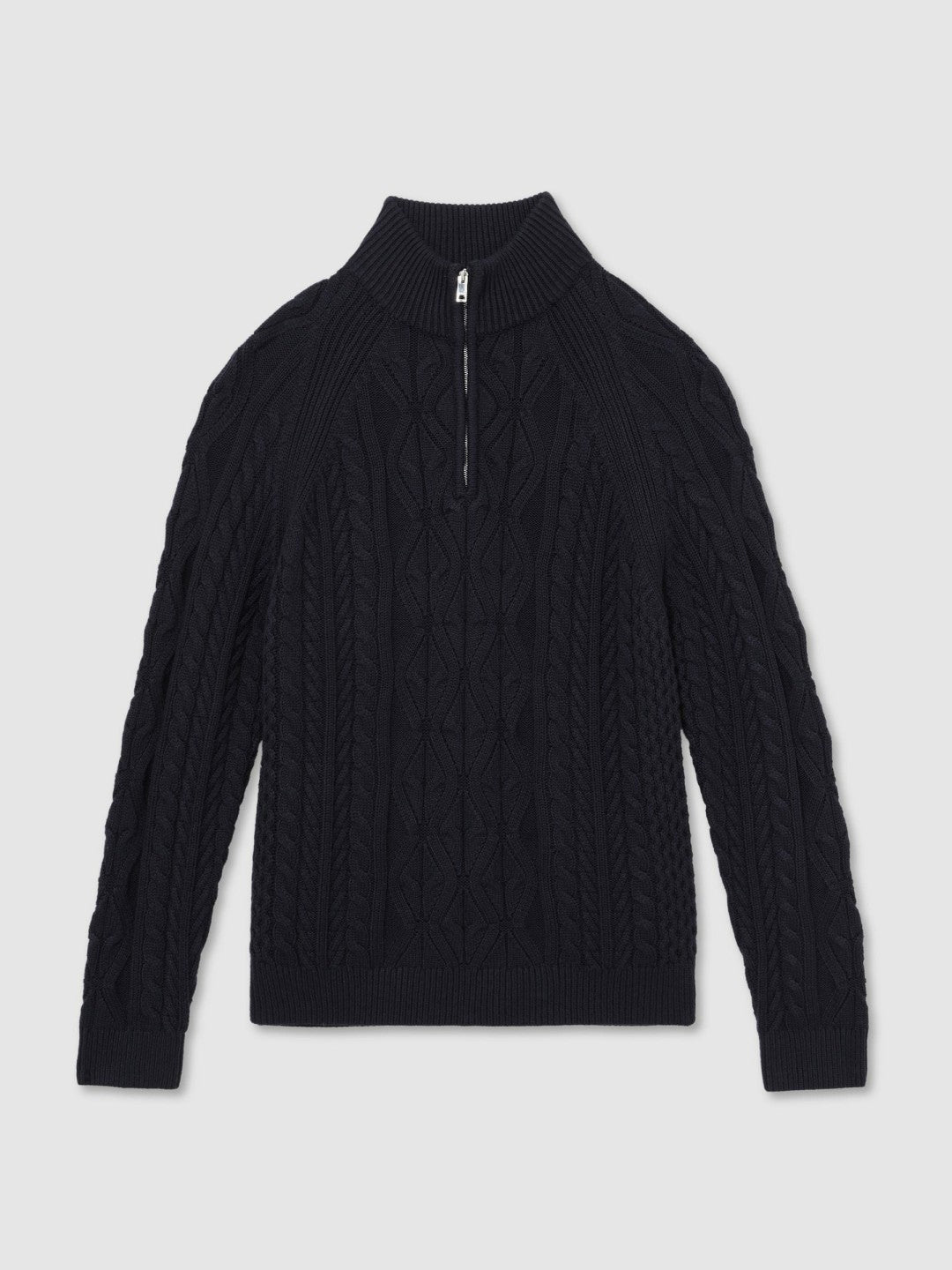 Reiss Deal - Cable-Knit Half-Zip Jumper in Navy