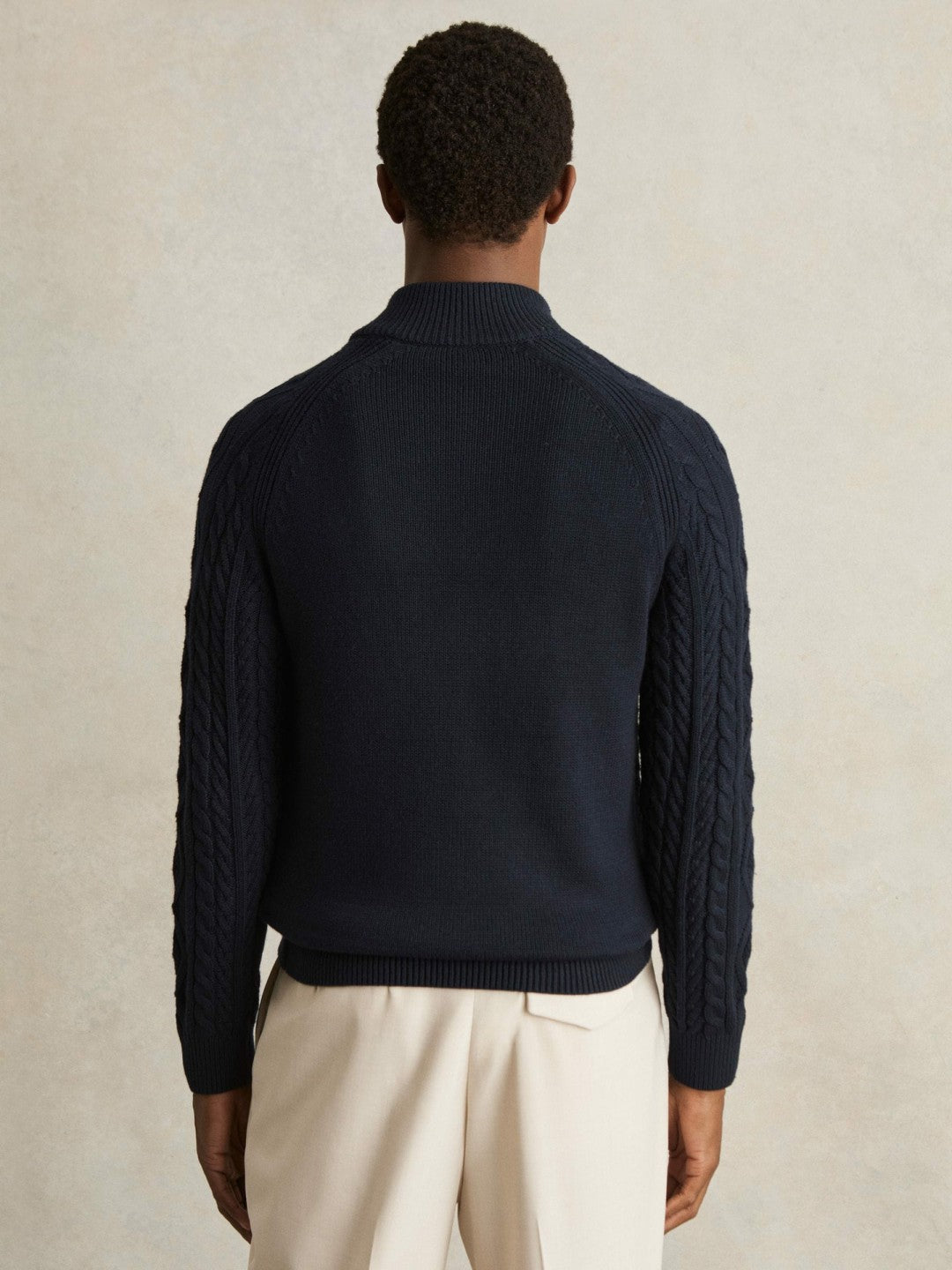 Reiss Deal - Cable-Knit Half-Zip Jumper in Navy