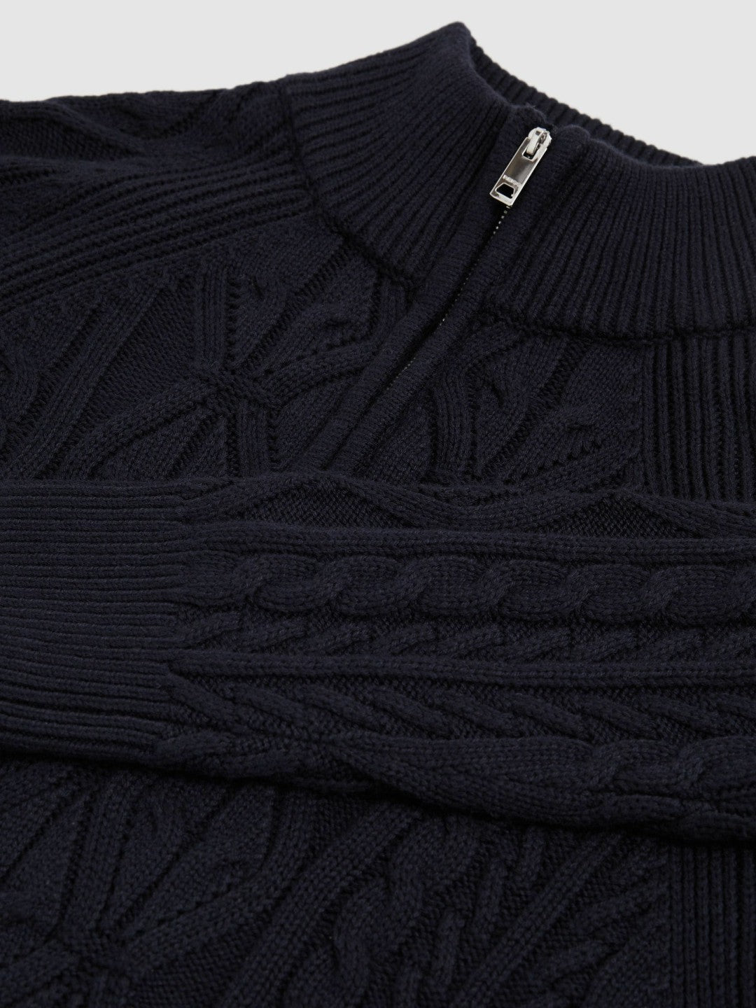 Reiss Deal - Cable-Knit Half-Zip Jumper in Navy