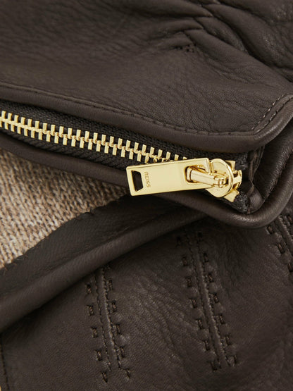 Reiss Savings - Leather Zip-Side Gloves in Dark Brown